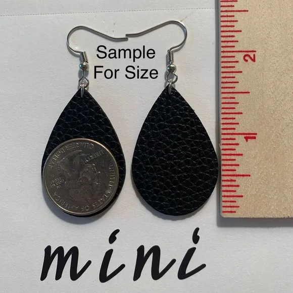 🖤Pick any 3 for $12🖤 Mini Faux Leather Teardrop Earrings - Picture 2 of 5